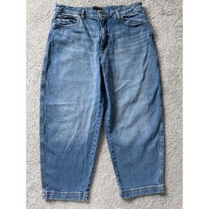 Free Assembly Womens Barrel Leg Jeans Medium Wash Blue High Rise Cropped Size 14